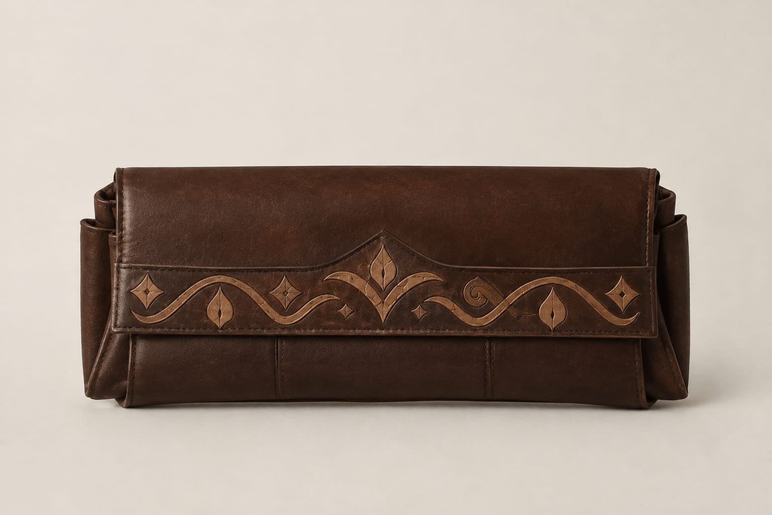 Kodi Temple Frieze Leather Clutch in espresso brown